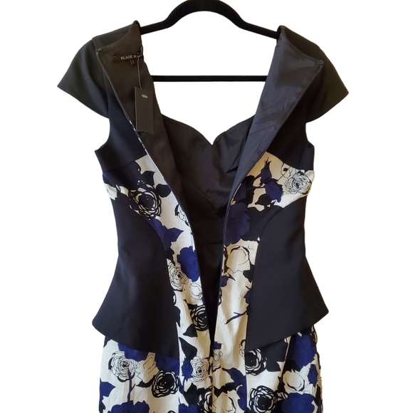 NEW Black Halo Dress Women 2 Jackie O Retro Blue Rose Stretch Cocktail Wedding S - Picture 7 of 14